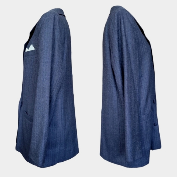 Vintage hand-made woolen long jacket blazer charcoal grey double breasted 10 - Picture 5 of 15